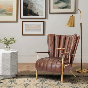 Hand-Forged Metal Vintage Leather Armchair Cigar Chair