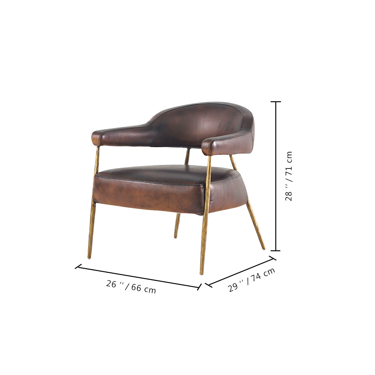 Hand-Forged Metal Brown Leather Lounge Armchair