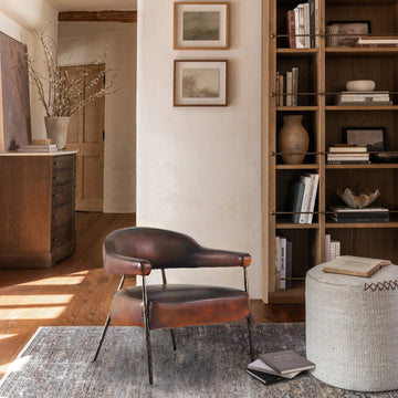 Hand-Forged Metal Brown Leather Lounge Armchair