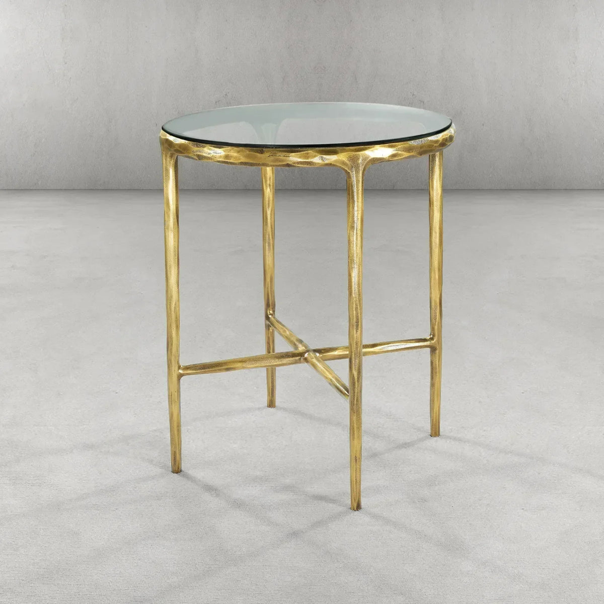 Hand-Forged Metal Glass Round Side Table 18" 22"