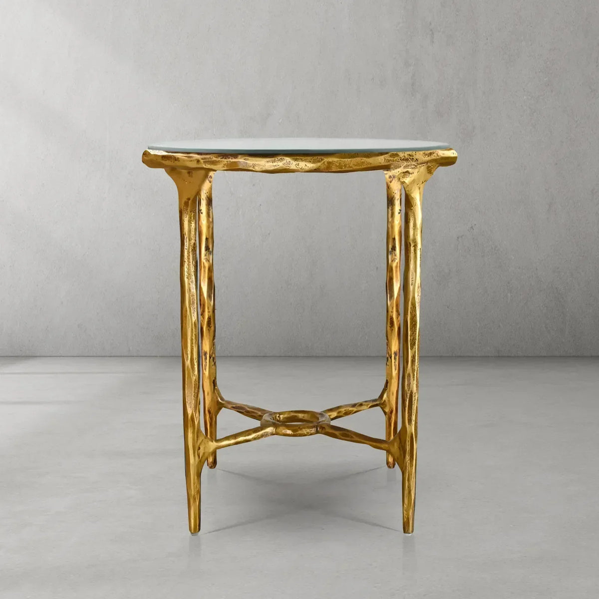 Hand-Forged Metal Glass Round Side Table 18" 22"