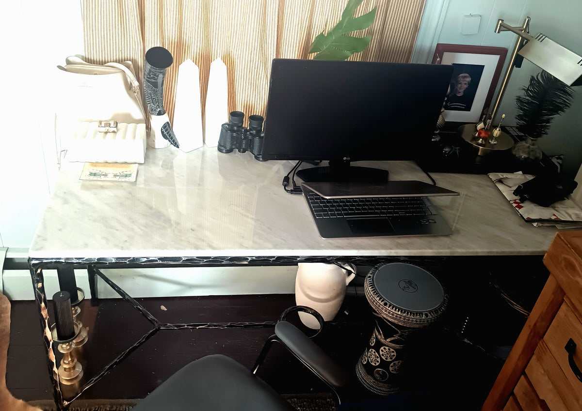 Hand-Forged Metal Rectangle Marble Desk