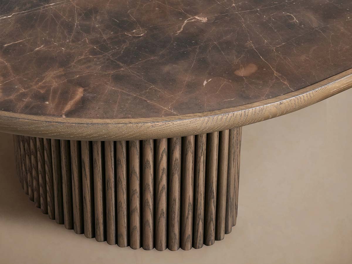 Astor Marble Top Coffee Table Oval Cocktail Table Wood Base Sofa Center Tea Table