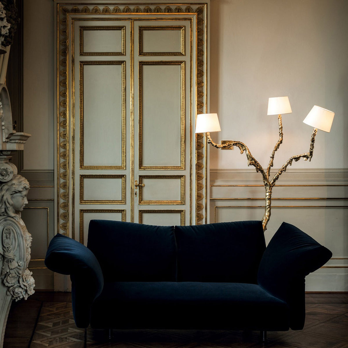 Ines Brass Three-Light Floor Lamp - Ø 31.5″ × H 78.7″Brass / WhiteUS Plugcasivra