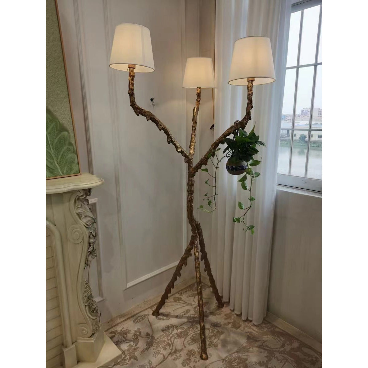 Ines Brass Three-Light Floor Lamp - Ø 31.5″ × H 78.7″Brass / WhiteUS Plugcasivra