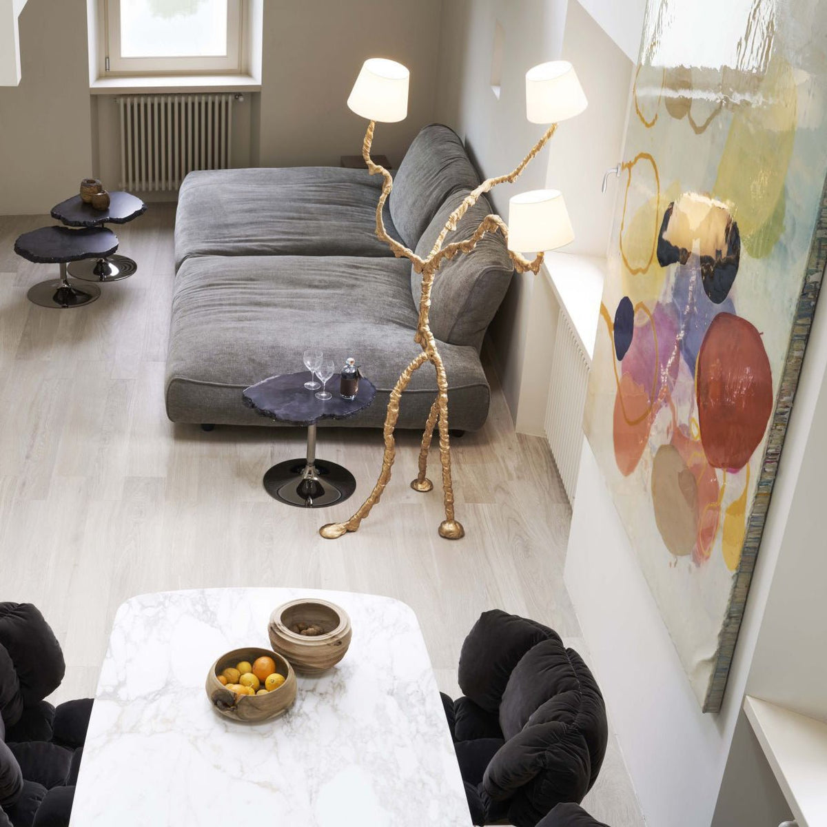 Ines Brass Three-Light Floor Lamp - Ø 31.5″ × H 78.7″Brass / WhiteUS Plugcasivra