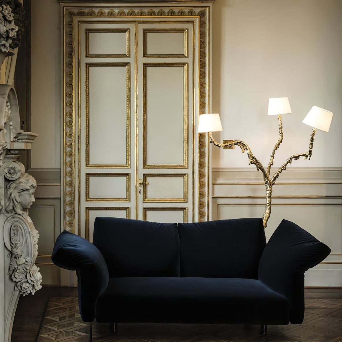 Ines Brass Three-Light Floor Lamp - Ø 31.5″ × H 78.7″Brass / WhiteUS Plugcasivra
