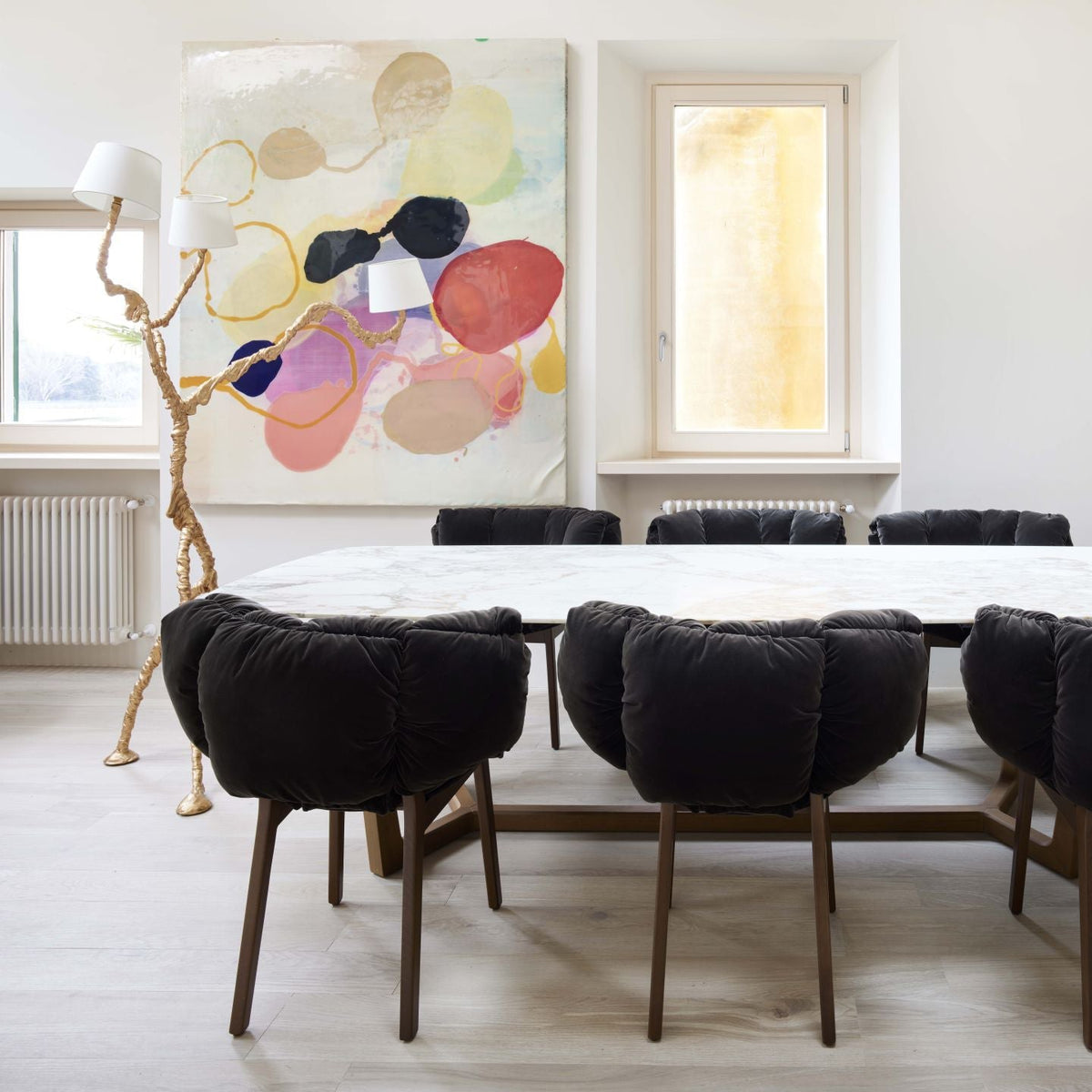 Ines Brass Three-Light Floor Lamp - Ø 31.5″ × H 78.7″Brass / WhiteUS Plugcasivra