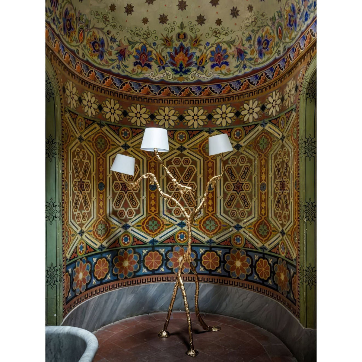 Ines Brass Three-Light Floor Lamp - Ø 31.5″ × H 78.7″Brass / WhiteUS Plugcasivra