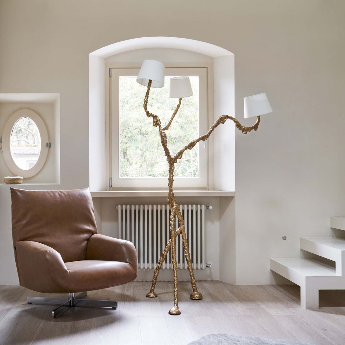 Ines Brass Three-Light Floor Lamp - Ø 31.5″ × H 78.7″Brass / WhiteUS Plugcasivra