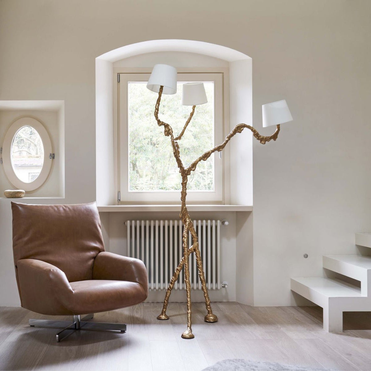 Ines Brass Three-Light Floor Lamp - Ø 31.5″ × H 78.7″Brass / WhiteUS Plugcasivra