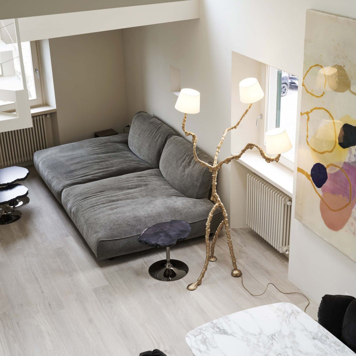 Ines Brass Three-Light Floor Lamp - Ø 31.5″ × H 78.7″Brass / WhiteUS Plugcasivra