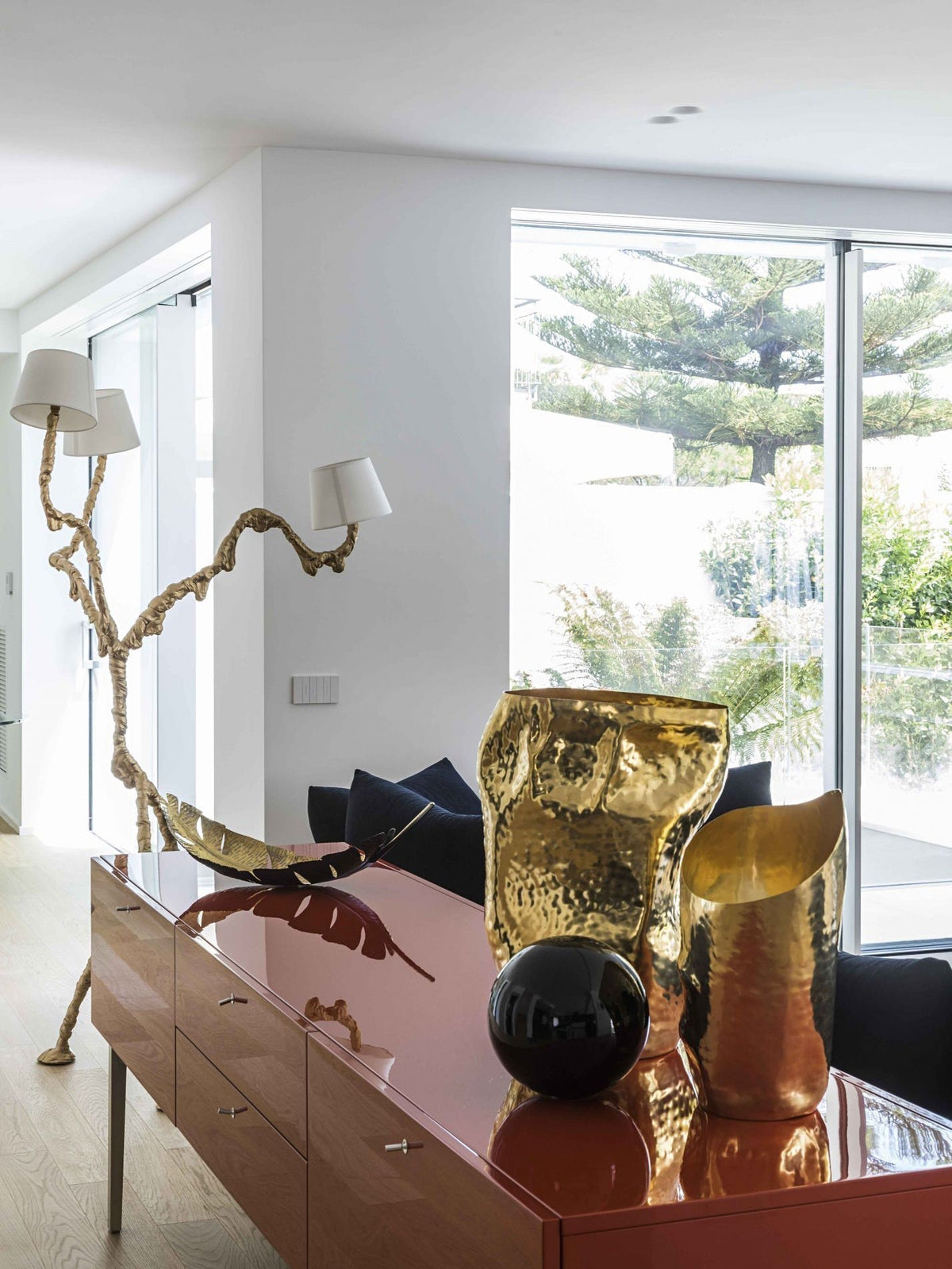 Ines Brass Three-Light Floor Lamp - Ø 31.5″ × H 78.7″Brass / WhiteUS Plugcasivra