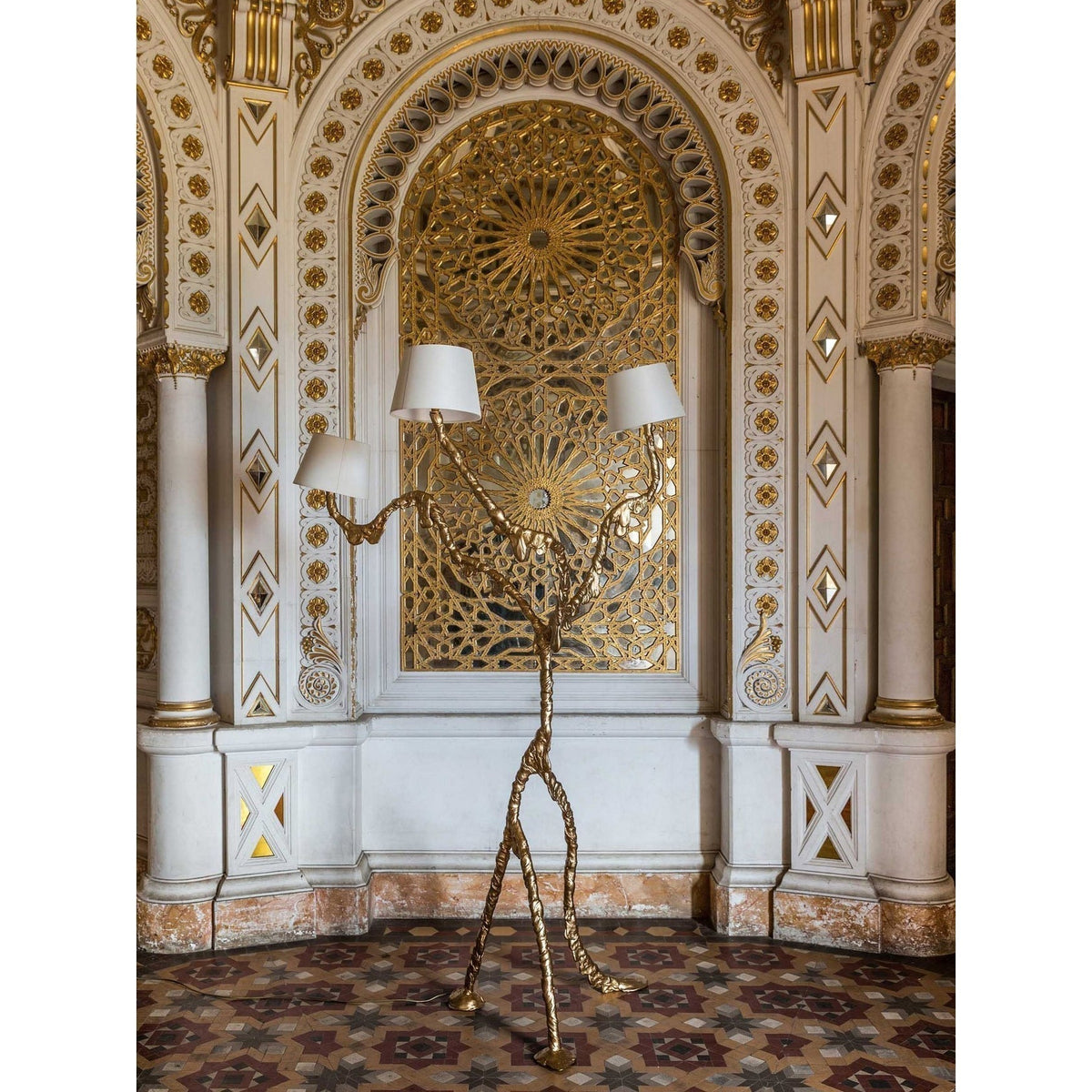 Ines Brass Three-Light Floor Lamp - Ø 31.5″ × H 78.7″Brass / WhiteUS Plugcasivra