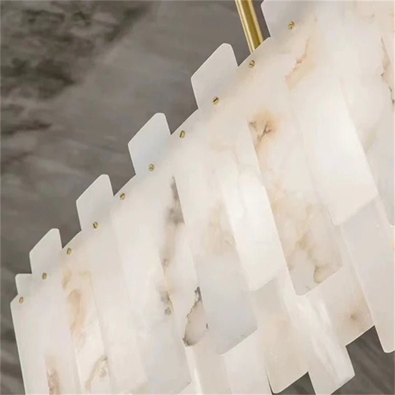 Jean Modern Marble Alabaster Linear Chandelier Over Dining Table - casivra