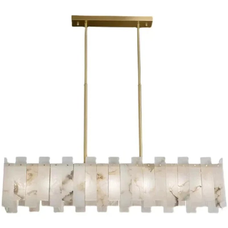 Jean Modern Marble Alabaster Linear Chandelier Over Dining Table - casivra
