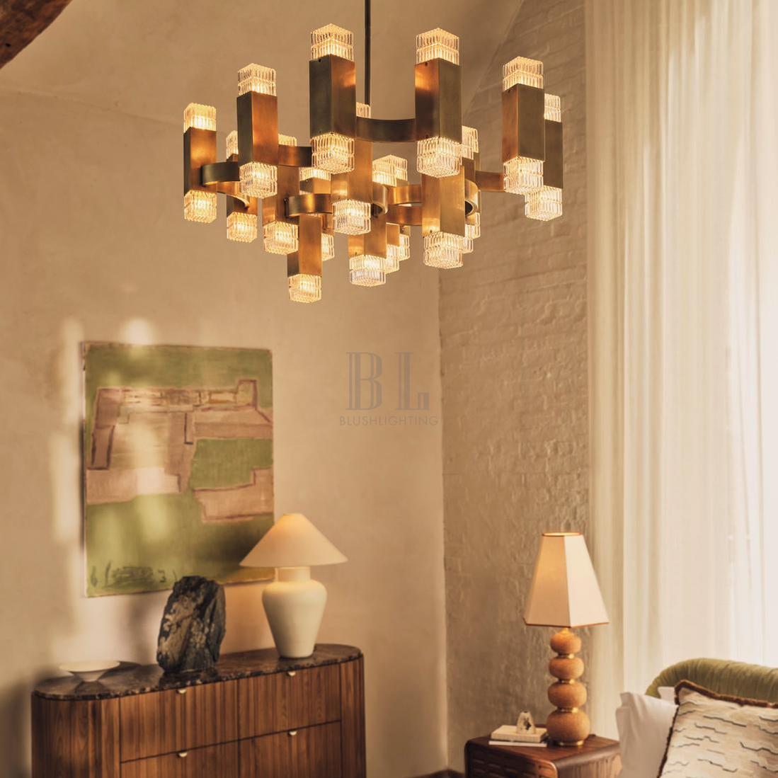 Kennedy Glass Chandelier 32"W - casivra