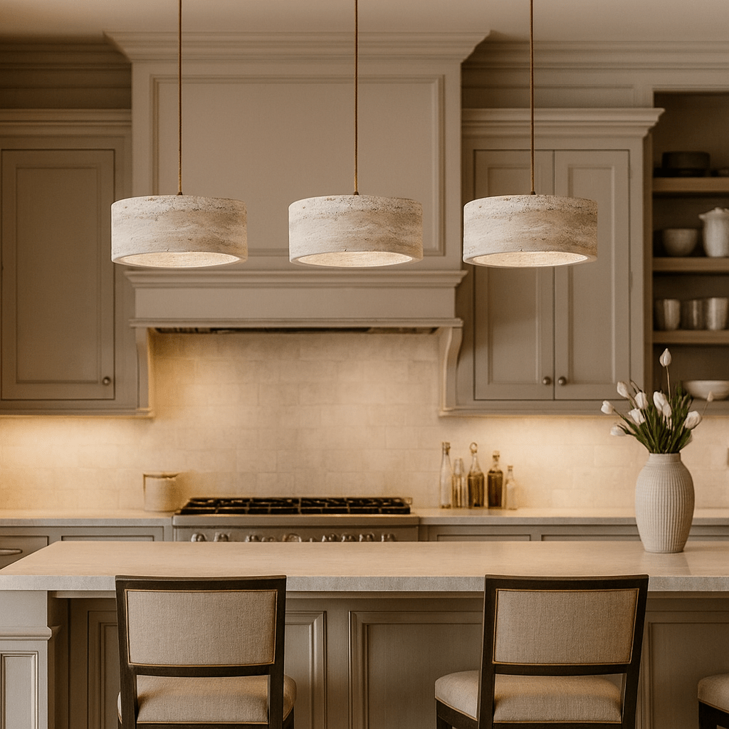Vero travertine bell pendant full view