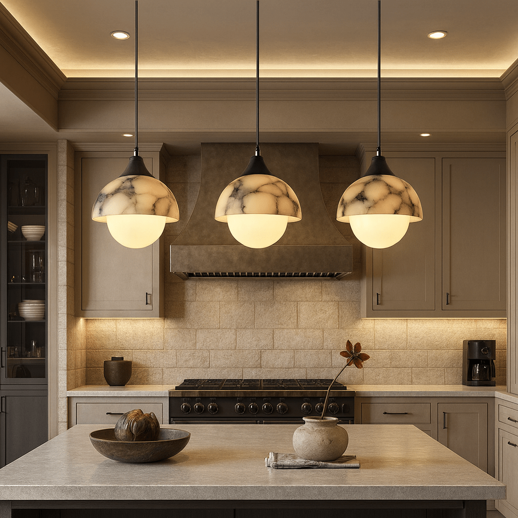 Aeris natural marble pendant light full view