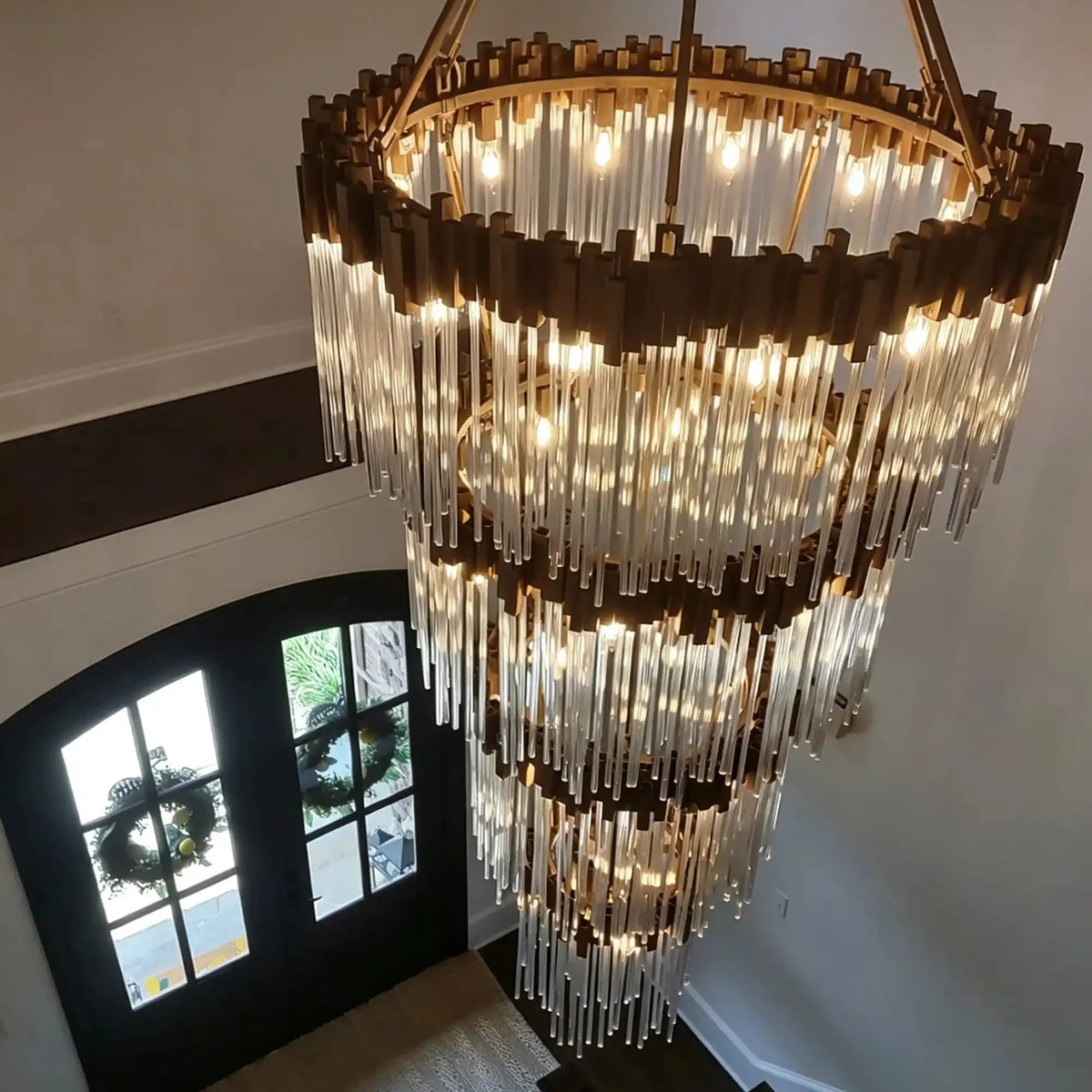 Large Elegant Multi-layers Glam Glass Chandelier for High-ceiling Staircase/Entryway/Living/meeting Room - 4 Layers/D40"*H95"GoldWarm Lightcasivra
