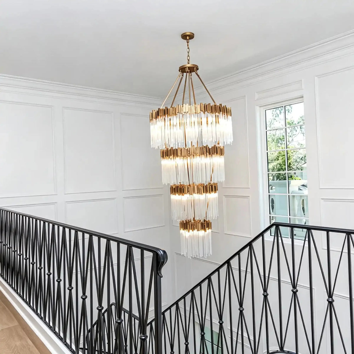 Large Elegant Multi-layers Glam Glass Chandelier for High-ceiling Staircase/Entryway/Living/meeting Room - 4 Layers/D40"*H95"GoldWarm Lightcasivra