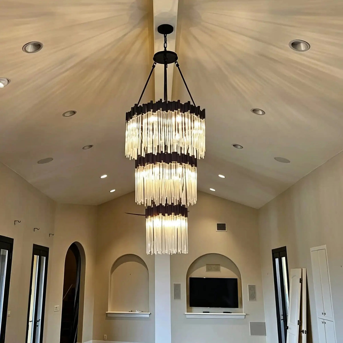 Large Elegant Multi-layers Glam Glass Chandelier for High-ceiling Staircase/Entryway/Living/meeting Room - 1 Layer/D30"*H44"GoldWarm Lightcasivra