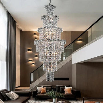 Large Multi - pieces Crystal Chandelier Stylish Ceiling Light Fixture For Foyer Living Room Staircase - D23.6"*H70.9"casivra