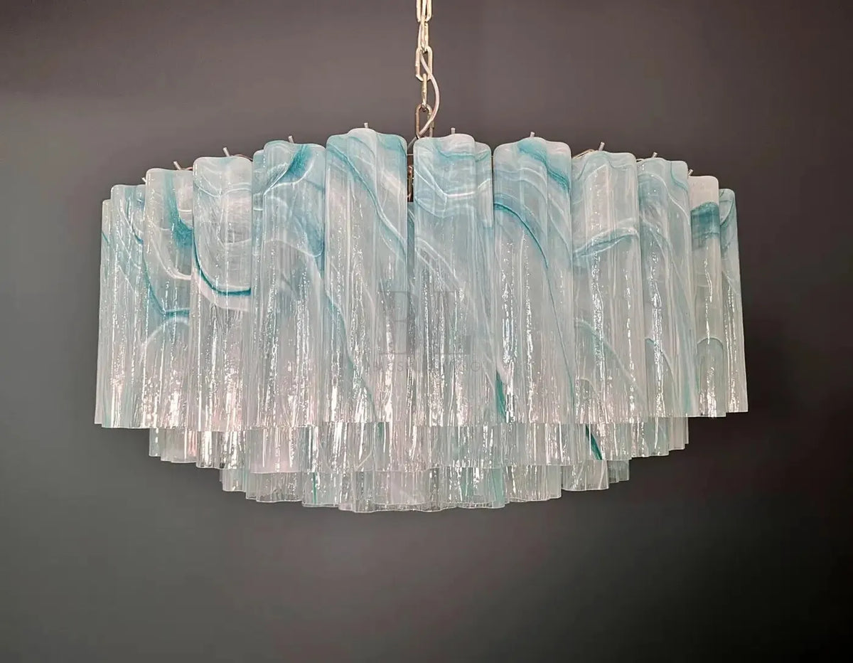 Large Murano glass Chandelier - 101 blue alabaster glass tube - casivra