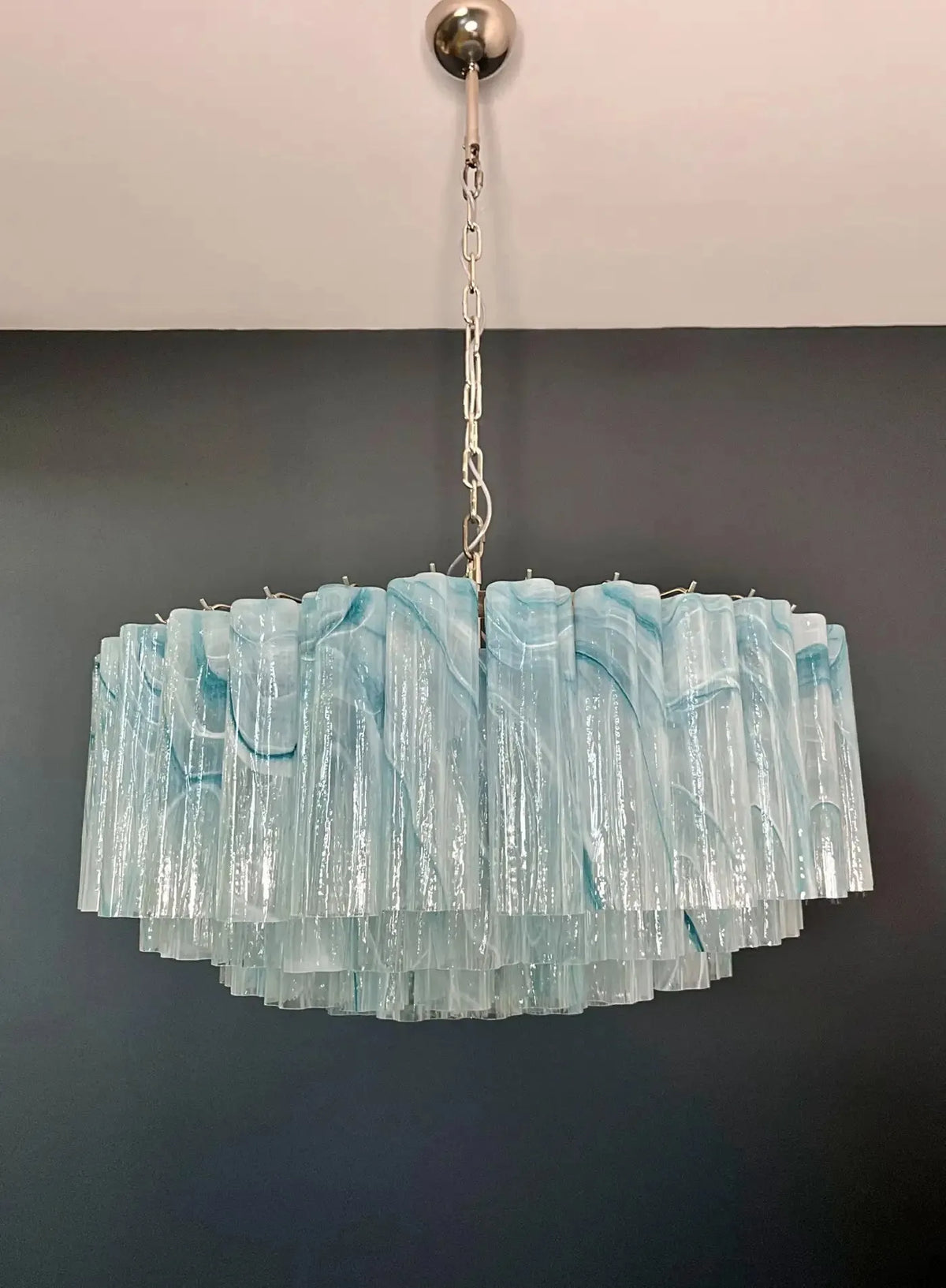 Large Murano glass Chandelier - 101 blue alabaster glass tube - casivra