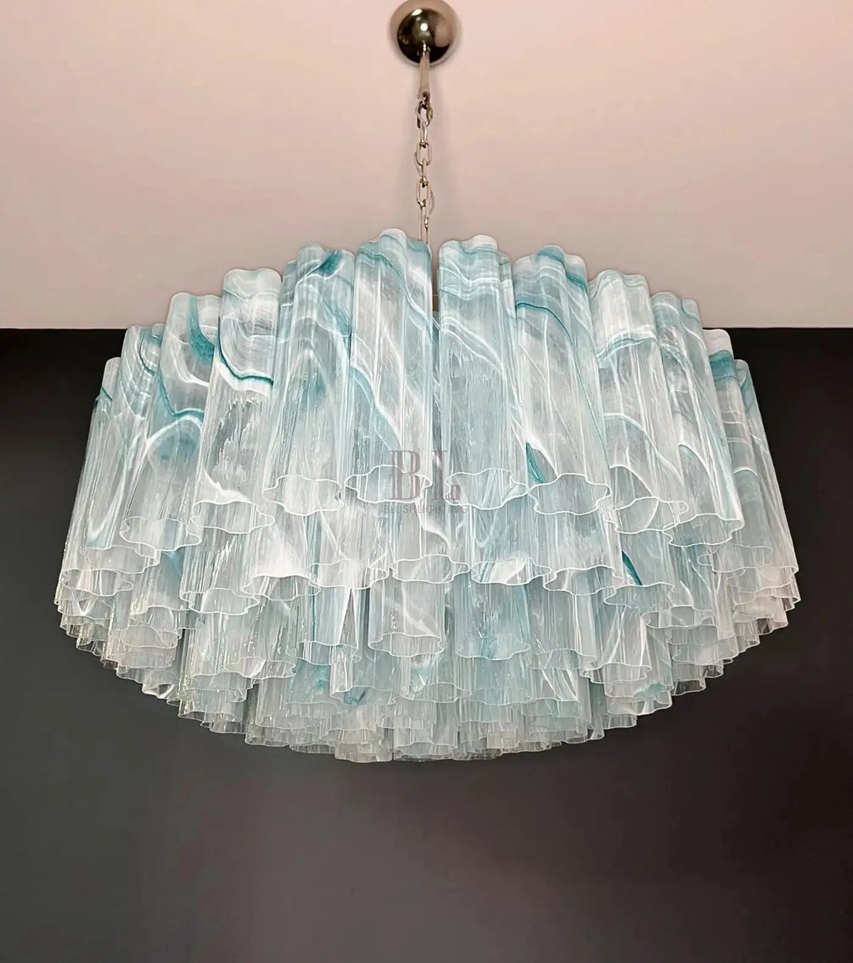 Large Murano glass Chandelier - 101 blue alabaster glass tube - casivra