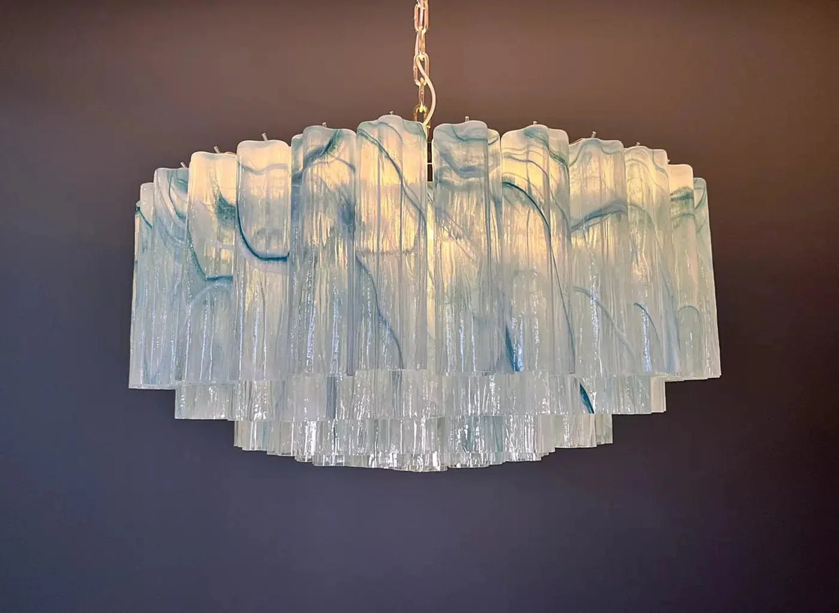 Large Murano glass Chandelier - 101 blue alabaster glass tube - casivra