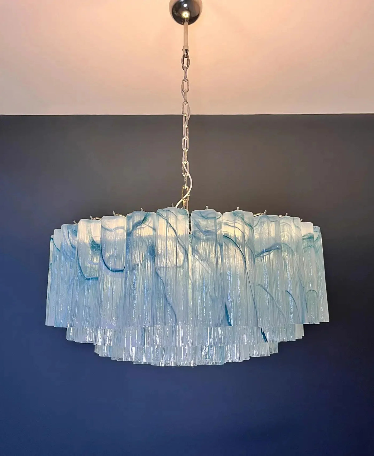 Large Murano glass Chandelier - 101 blue alabaster glass tube - casivra