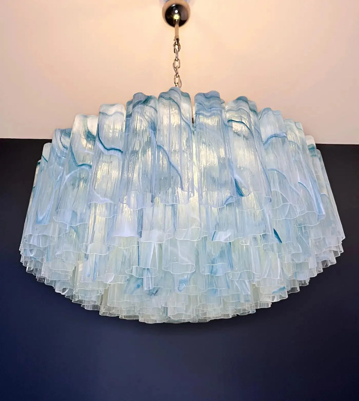Large Murano glass Chandelier - 101 blue alabaster glass tube - casivra