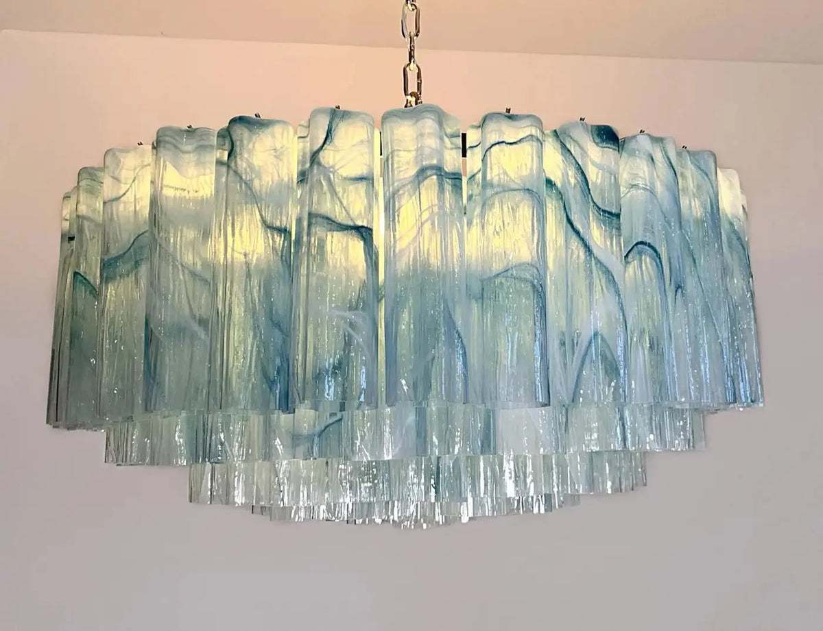 Large Murano glass Chandelier - 101 blue alabaster glass tube - casivra