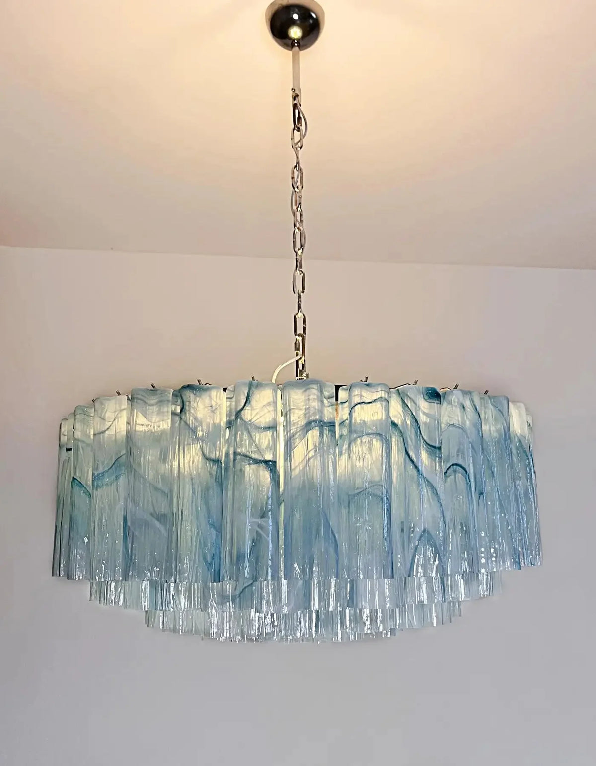 Large Murano glass Chandelier - 101 blue alabaster glass tube - casivra
