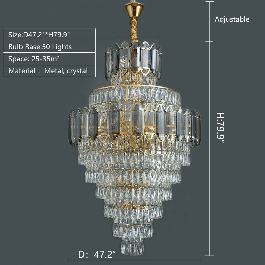 Large Staircase Crystal Chandelier Living Room Ceiling Light Fixture For Hotel Entrance In Gold Finish-Chandeliers-casivra-casivra