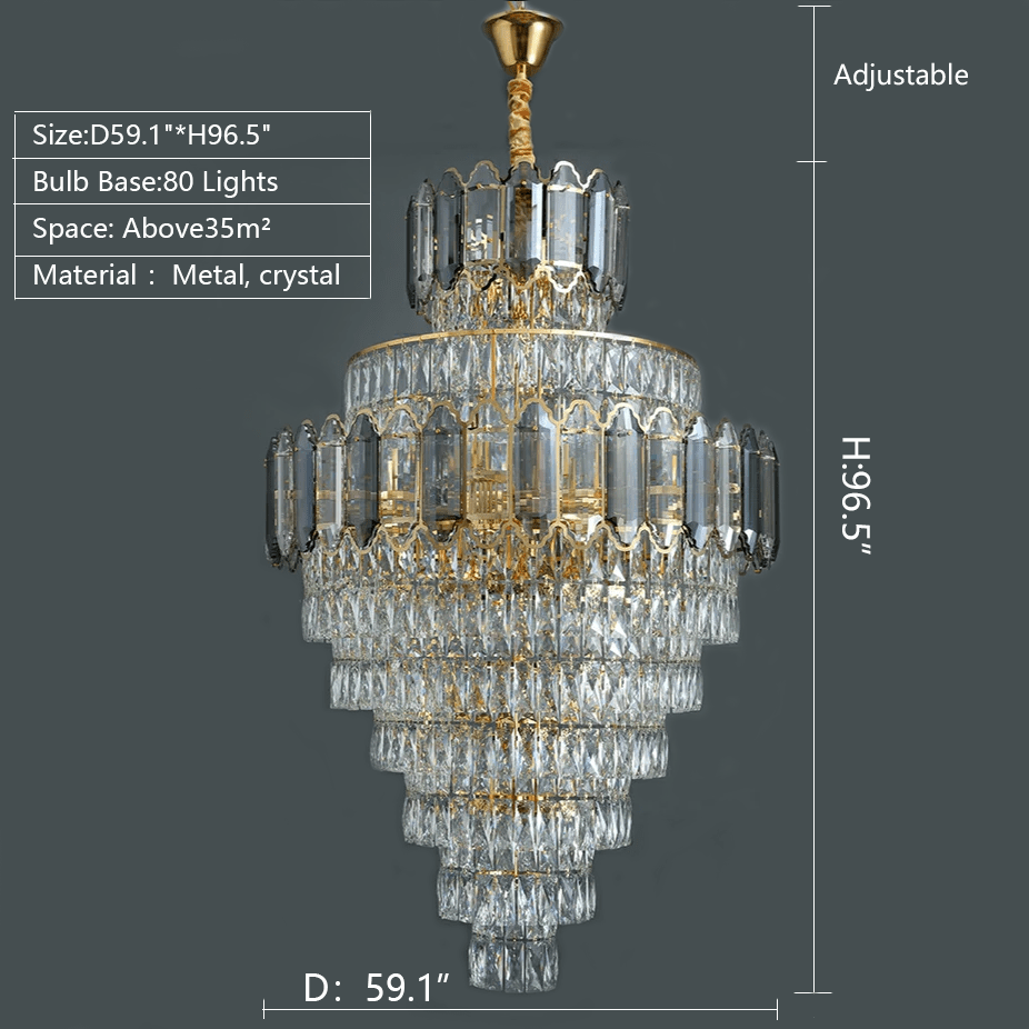 Large Staircase Crystal Chandelier Living Room Ceiling Light Fixture For Hotel Entrance In Gold Finish-Chandeliers-casivra-casivra