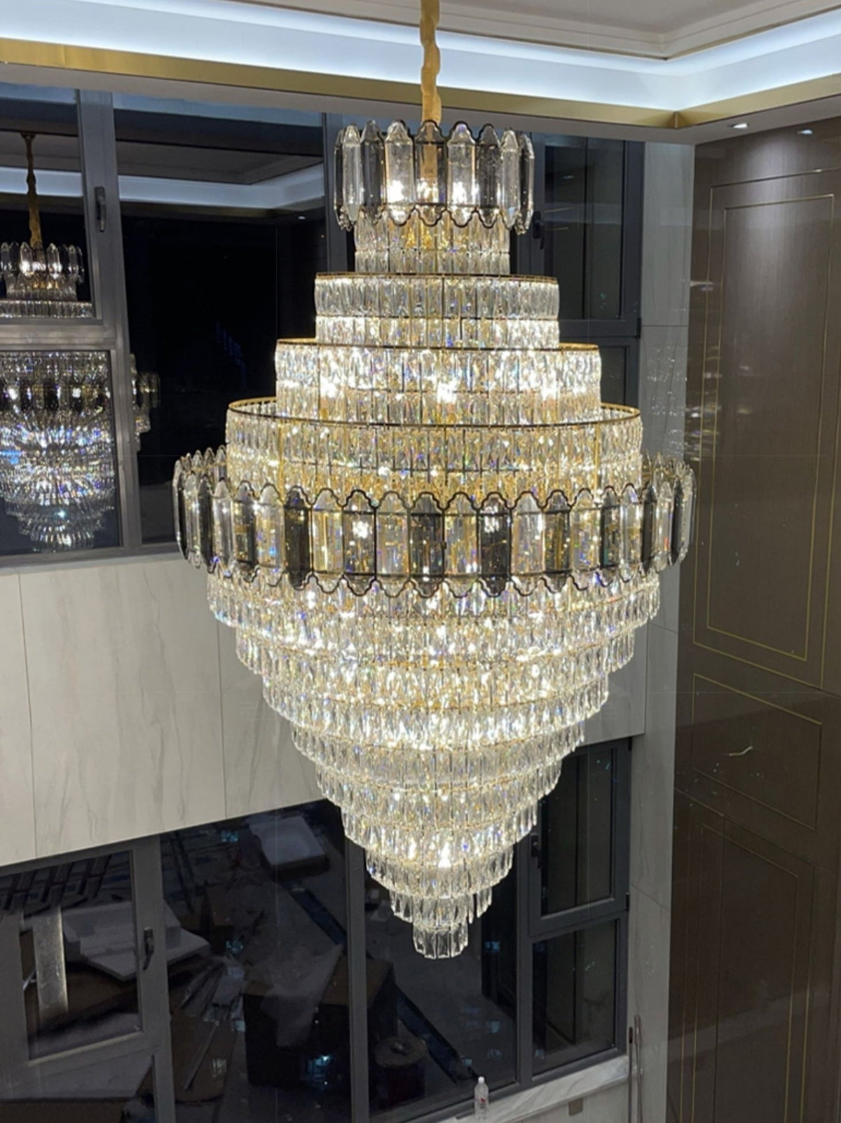 Large Staircase Crystal Chandelier Living Room Ceiling Light Fixture For Hotel Entrance In Gold Finish-Chandeliers-casivra-casivra