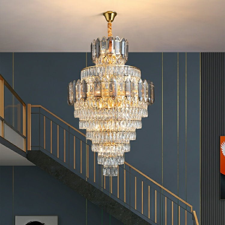 Large Staircase Crystal Chandelier Living Room Ceiling Light Fixture For Hotel Entrance In Gold Finish-Chandeliers-casivra-D47.2"*H79.9"/ 50 Lights-Warm Light-casivra