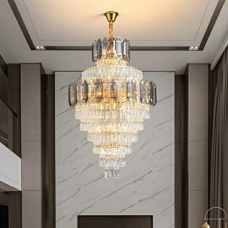 Large Staircase Crystal Chandelier Living Room Ceiling Light Fixture For Hotel Entrance In Gold Finish-Chandeliers-casivra-D39.4"*H69"/ 36 Lights-Warm Light-casivra