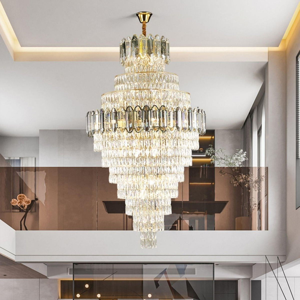 Large Staircase Crystal Chandelier Living Room Ceiling Light Fixture For Hotel Entrance In Gold Finish-Chandeliers-casivra-D59.1"*H96.5"/ 80 Lights-Warm Light-casivra