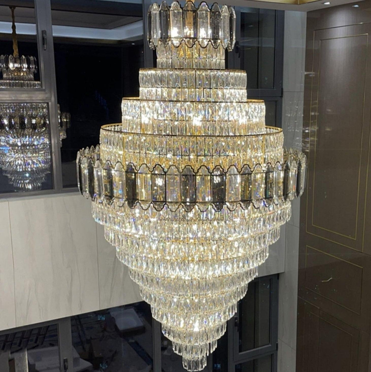 Large Staircase Crystal Chandelier Living Room Ceiling Light Fixture For Hotel Entrance In Gold Finish-Chandeliers-casivra-casivra