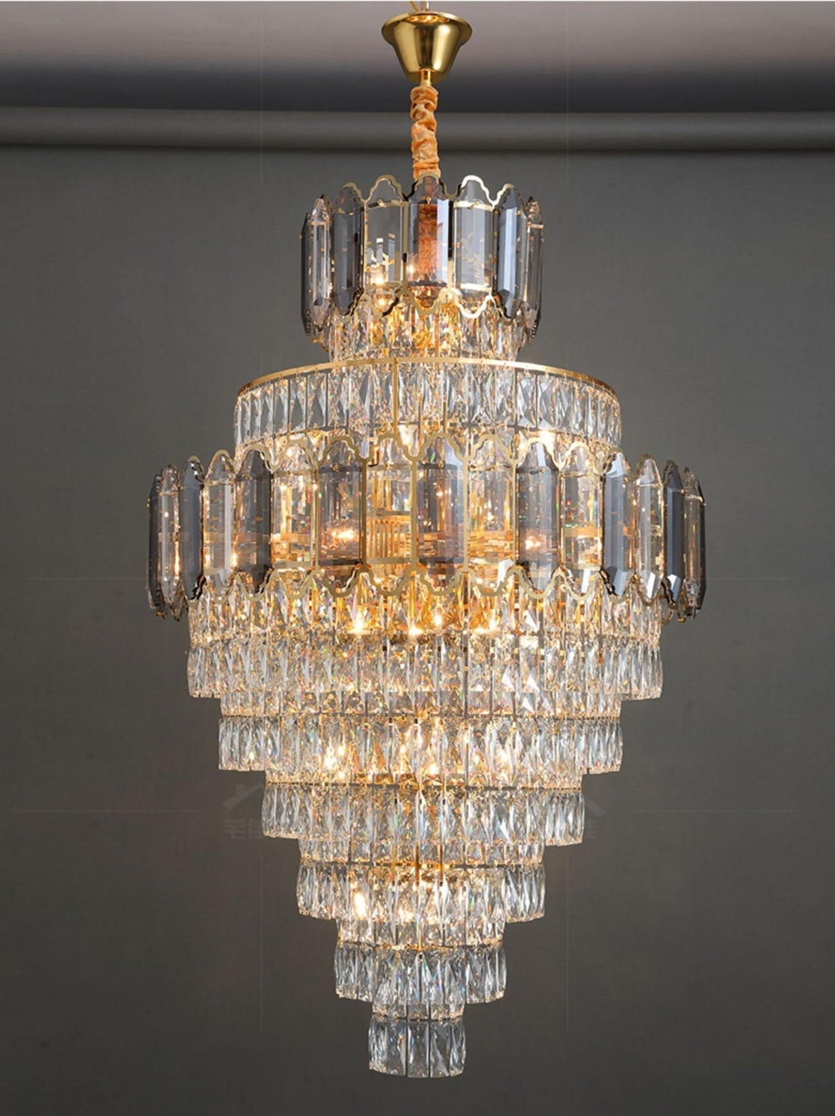 Large Staircase Crystal Chandelier Living Room Ceiling Light Fixture For Hotel Entrance In Gold Finish-Chandeliers-casivra-casivra