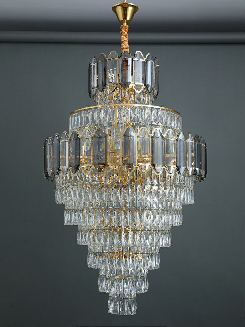 Large Staircase Crystal Chandelier Living Room Ceiling Light Fixture For Hotel Entrance In Gold Finish-Chandeliers-casivra-casivra