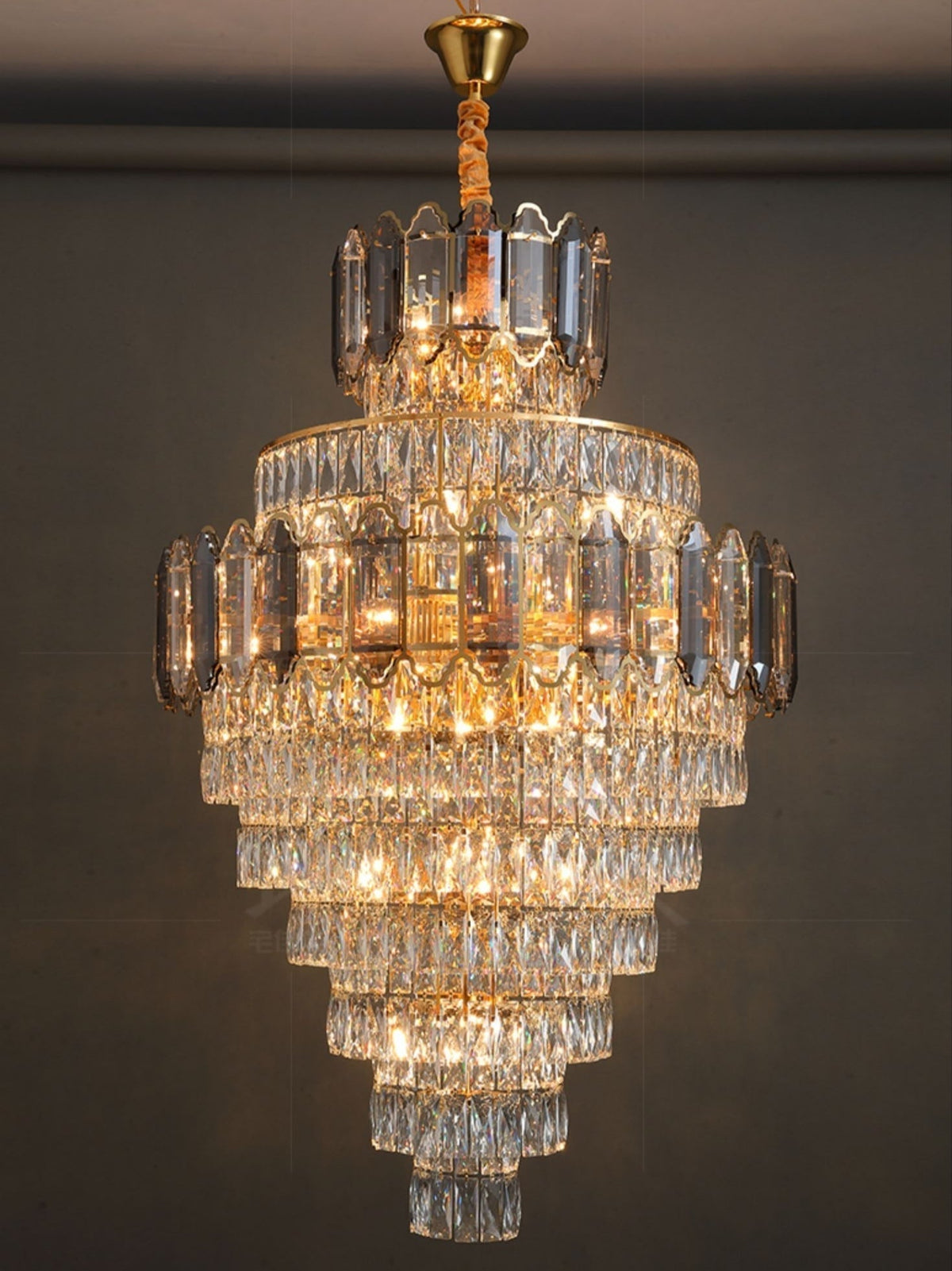 Large Staircase Crystal Chandelier Living Room Ceiling Light Fixture For Hotel Entrance In Gold Finish-Chandeliers-casivra-casivra