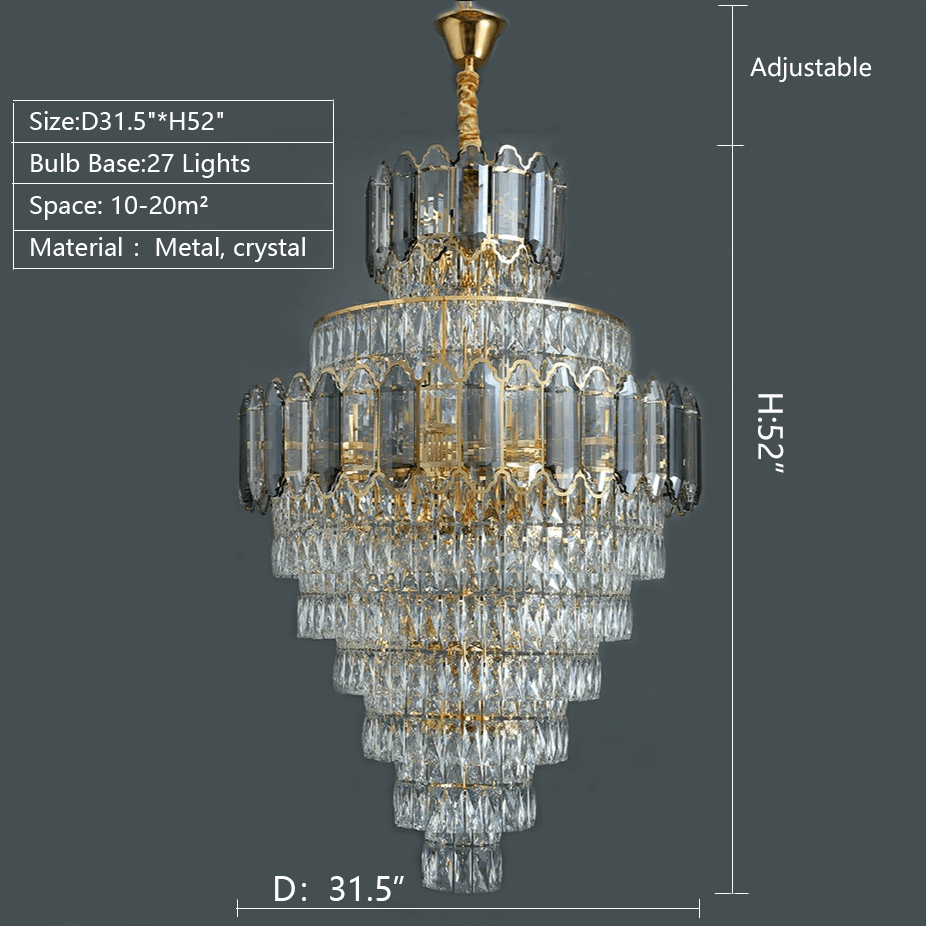 Large Staircase Crystal Chandelier Living Room Ceiling Light Fixture For Hotel Entrance In Gold Finish-Chandeliers-casivra-casivra