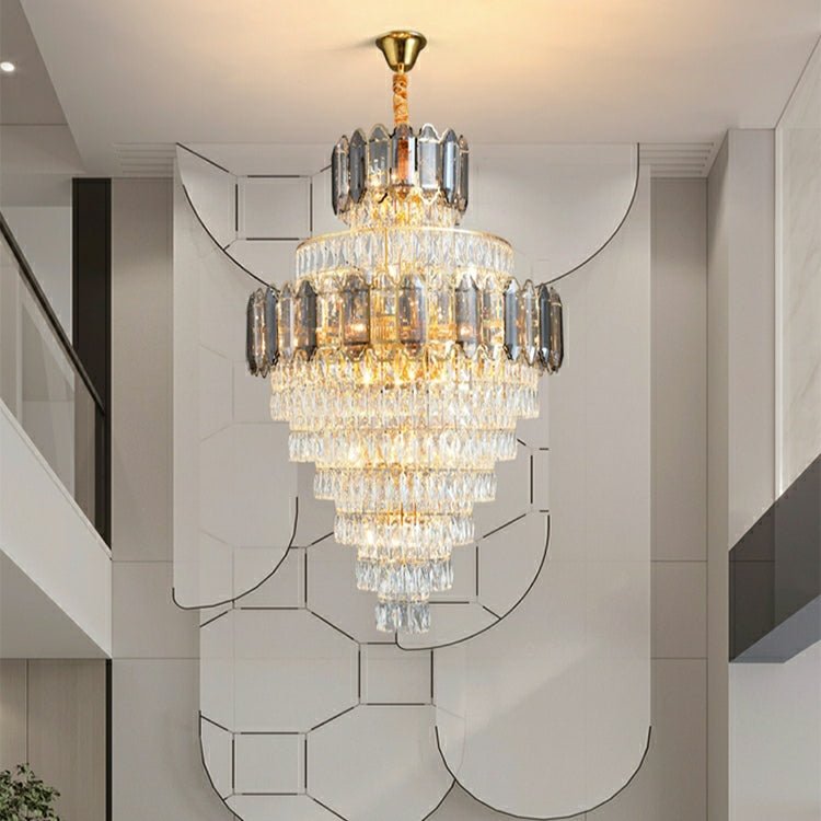 Large Staircase Crystal Chandelier Living Room Ceiling Light Fixture For Hotel Entrance In Gold Finish-Chandeliers-casivra-D31.5"*H52"/ 27 Lights-Warm Light-casivra