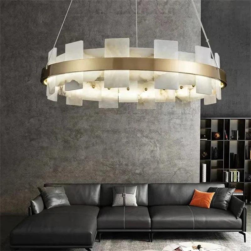 Larry Modern Round Marble Chandelier For Living Room - 31"Dcasivra