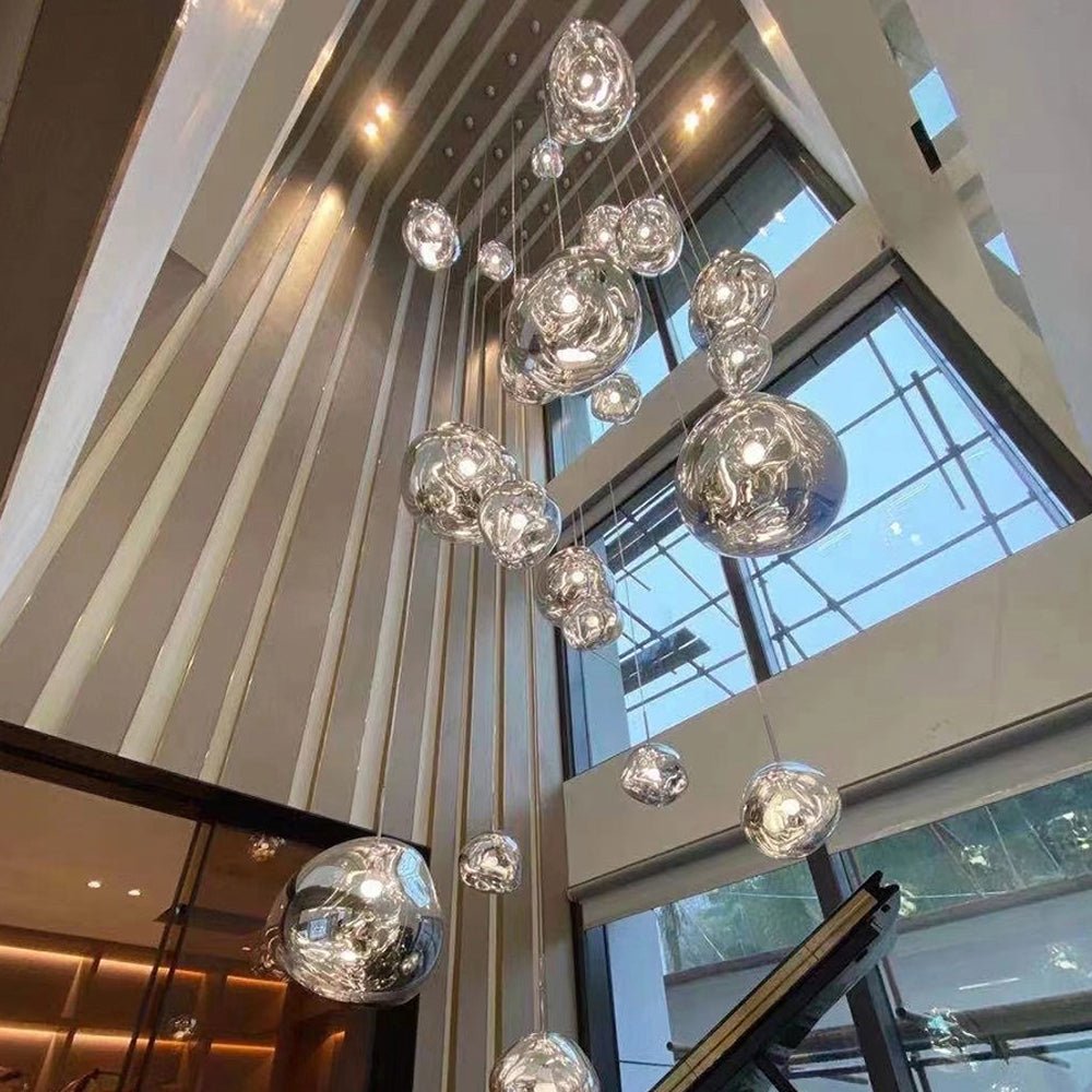 Lava Chandelier Villa Loft Duplex Stairwell Pendant Light - Silver5 Balls - Style Bcasivra