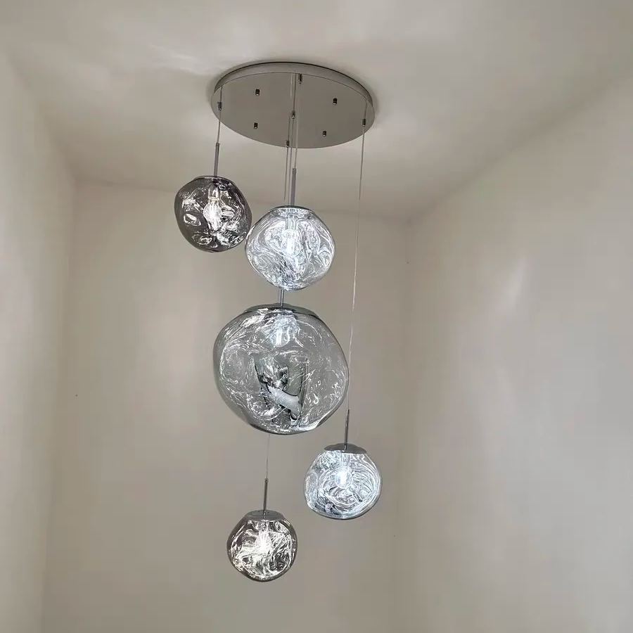 Lava Chandelier Villa Loft Duplex Stairwell Pendant Light - Rose Gold5 Balls - Style Acasivra